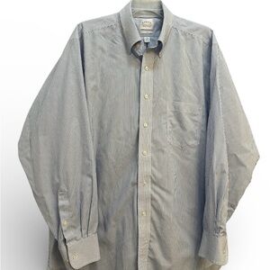 Eagle Shirtmakers Shirt Mens 17.5 (34-35) Blue Striped Non-Iron Regular Fit EUC